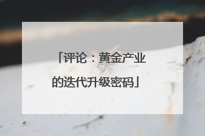 评论：黄金产业的迭代升级密码